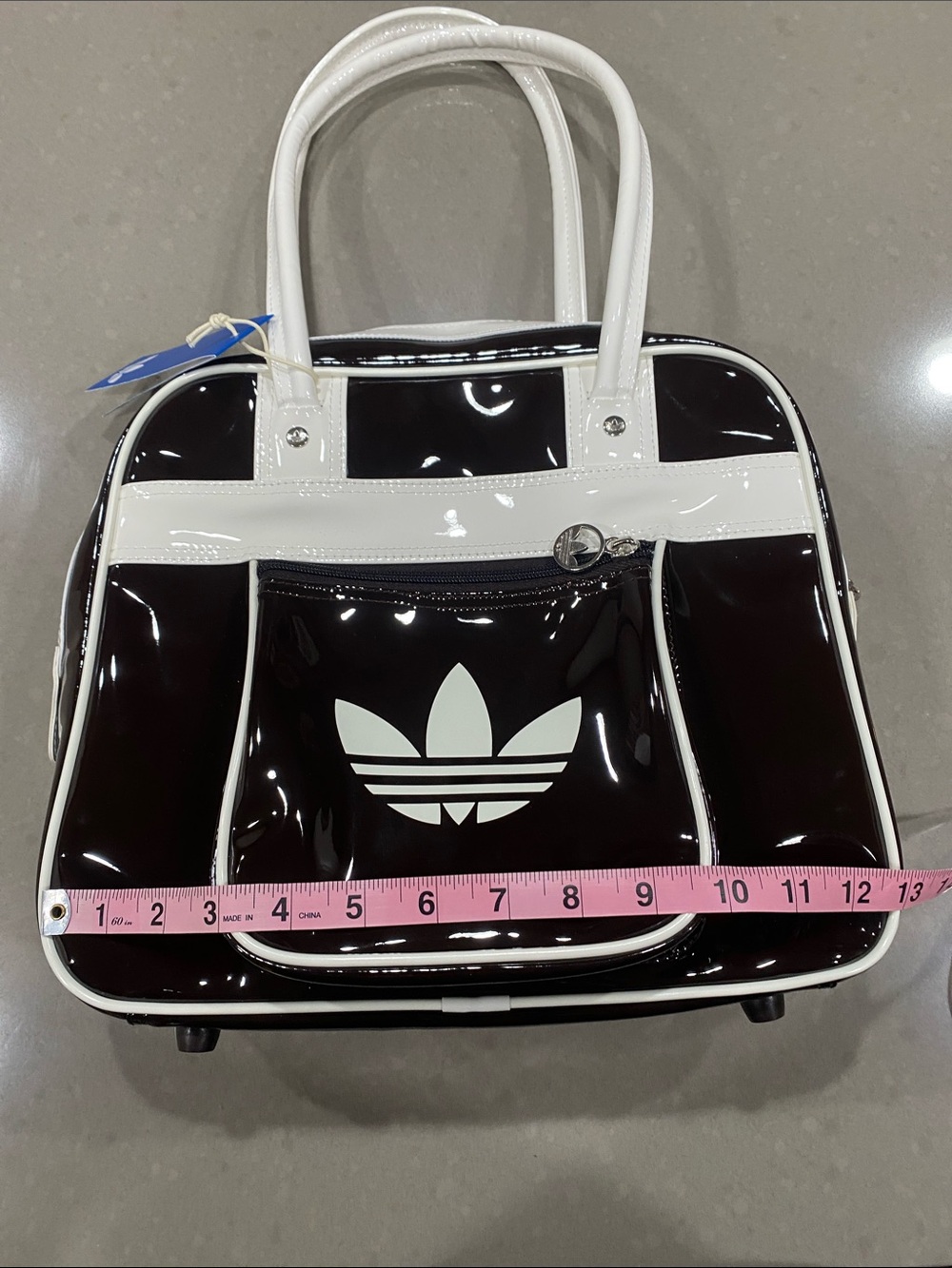 NEW adidas patent brown white duffel bag purse - Picture 7 of 11